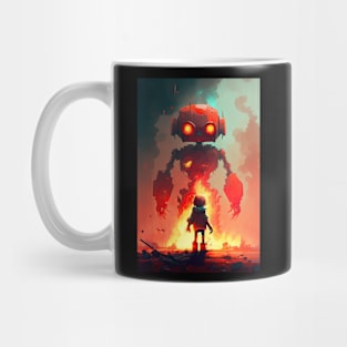 A boy and robot face off Mug